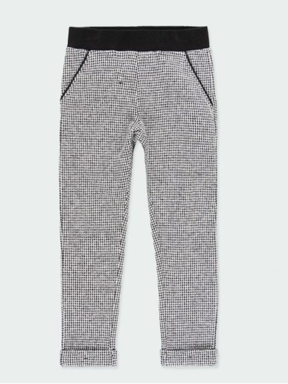 Kids Black & White Knit Pull-On Pants with Elastic Waistband